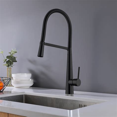 Matte Black Pull Down Kitchen Sink Faucet Hole Solid Brass Watermark Homary