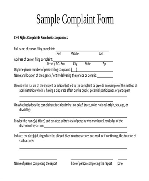 free 23 sample complaint forms in pdf ms word excel