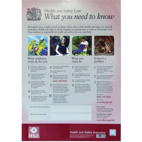 Other products for employees, including leaflets and pocket cards, are also available. Health & Safety Law Poster 415(h) X 297(w)mm