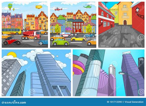 Vector Cartoon Set Of City Backgrounds Stock Vector Illustration Of