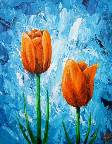 Tulips Painting Orange Flowers Acrylic Painting 8x10 Home Etsy