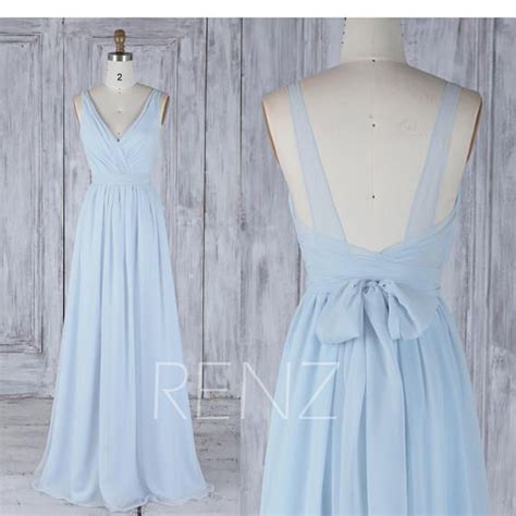 Bridesmaid Dress Light Blue Chiffon Wedding Dress With Backless