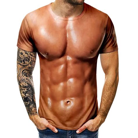 Mens T Shirt Summer Funny Body Muscle T Shirt Camisetas Hombre D Print Fake Muscle Short Sleeve