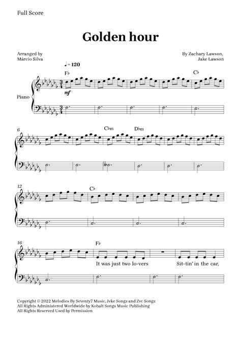 Golden Hour (arr. Márcio Silva) by Jvke Sheet Music for Piano Chords