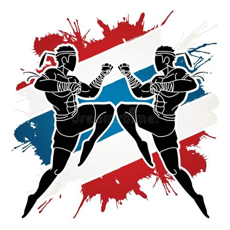 Muay Thai Action Thai Boxing Jumping To Attack Cartoon Graphic Vektor