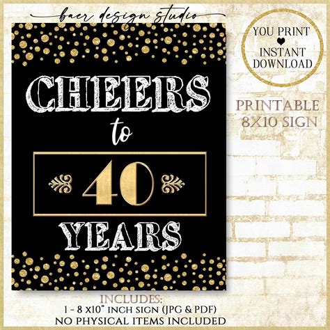 Printable Cheers To 40 Years Signprintable 40th Birthday Etsy 40th