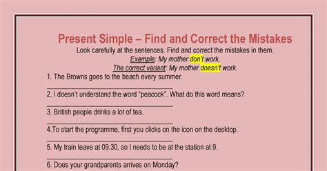 Present Simple Find And Correct The Mistakes Pdf DocDroid