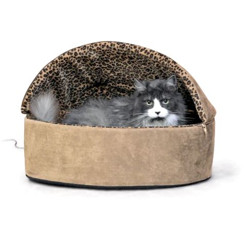 Kandh Tan Leopard Thermo Kitty Bed Deluxe Heated Cat Bed 20 L X 20 W