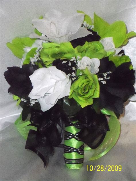 Pearl White Neon Green And Black Wedding Ideas Bridal Bouquet Package