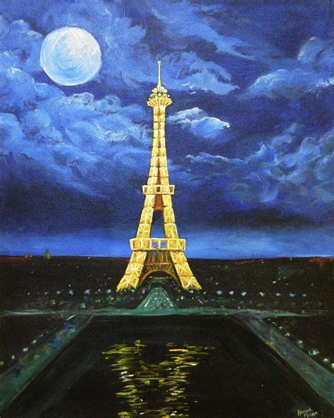 Eiffel Tower Under Moon Painting By Hannah Mann