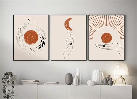 Sun And Moon Wall Art Mid Century Modern Digital Abstract Etsy Moon