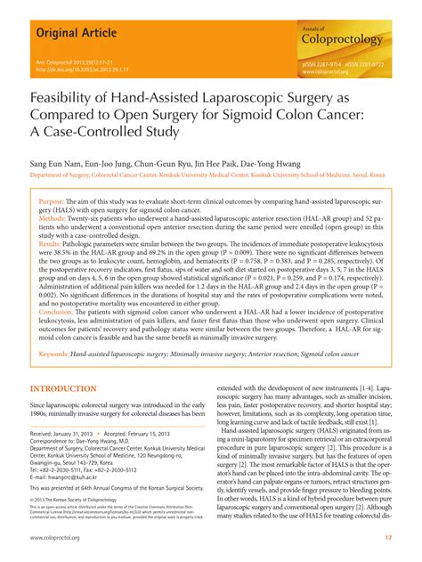 Pdf Feasibility Of Hand Assisted Laparoscopic Surgery As Compared To