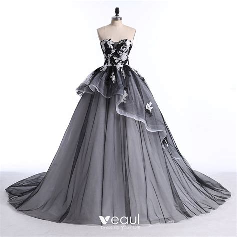 Chic Beautiful White Black Prom Dresses 2017 Ball Gown