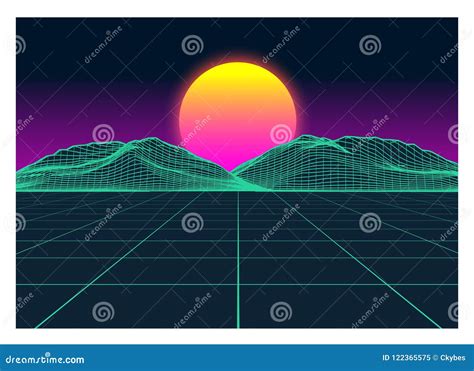 Vector Retro Futurism Old Vhs Style Landscape 1980s Style Stock