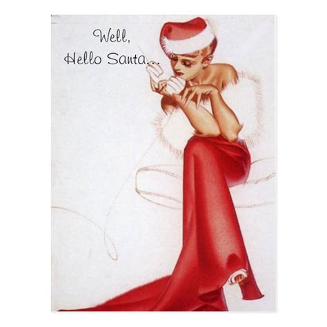 Vintage Naughty Christmas Hello Pin Up Girl Postcard Zazzle