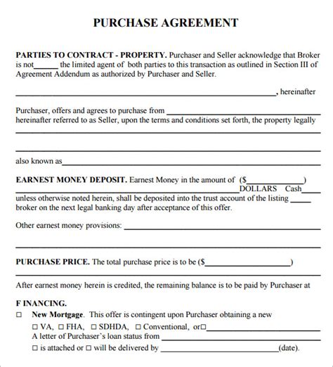 Simple land purchase agreement form