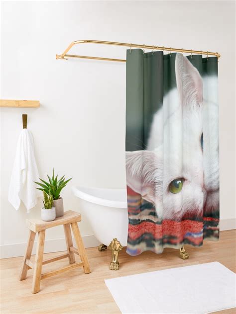 Charlie The White Pussy Cat Shower Curtain By Terriwaters Redbubble