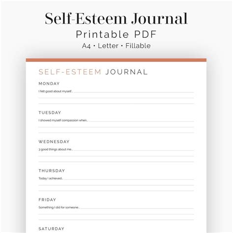 Self Esteem Journal Worksheet Therapist Aid Self Esteem Journal Neat