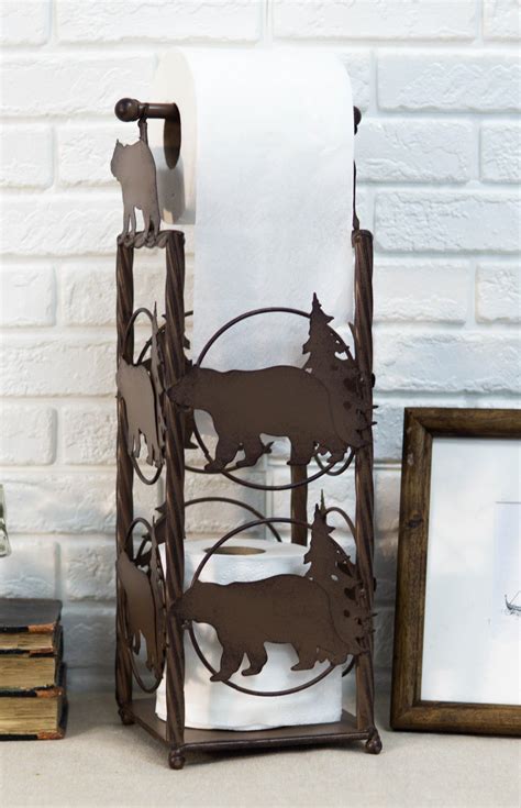 Shop for toilet paper holder stand online at target. Cast Iron Western Rustic Black Bear Pine Trees Toilet ...