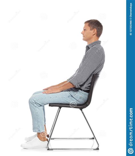 Man with Good Posture Sitting on Chair Stock Photo - Image of defect