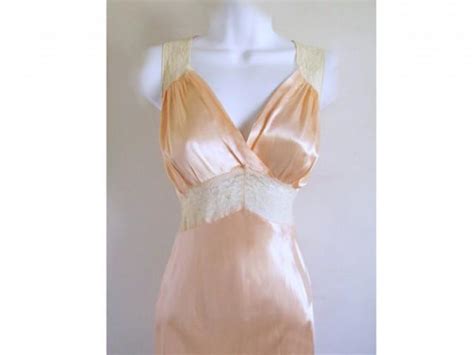 1940 s pale pink satin negligee with ivory lace trim bridal lingerie nightgown long gown