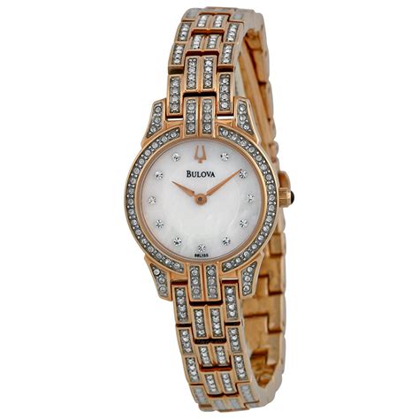 Bulova Mother Of Pearl Rose Gold Tone Ladies Watch 98l155 Bracelet