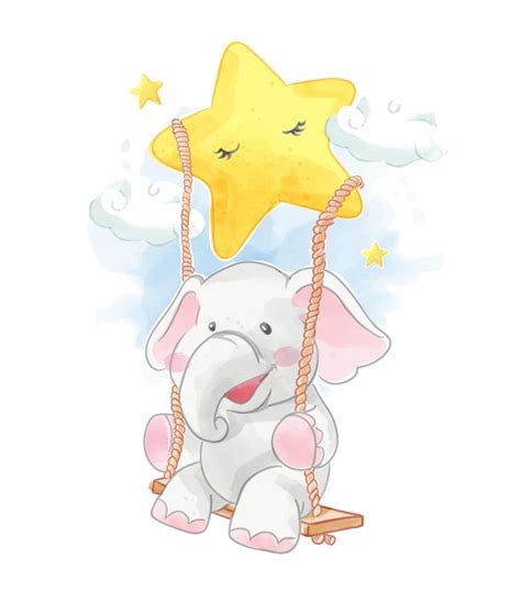 Elefante De Dibujos Animados En La Ilustración De Swing De Estrella