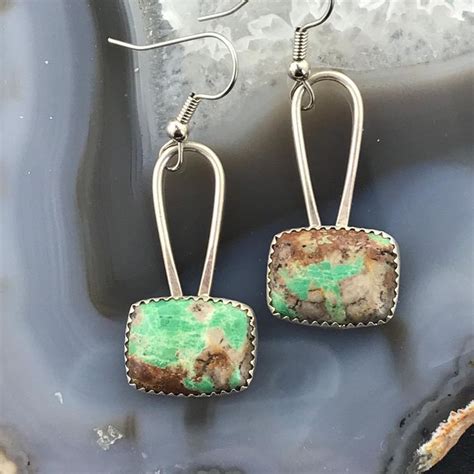 Sterling Silver Turquoise Dangle Earrings Signed Drop Etsy