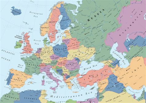 Map Of Europe Europe Cis And Middle East European Map A1 Etsy
