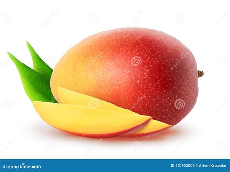 Isolated Mango Fruits Whole Mango Fruit And Slices With Leaves