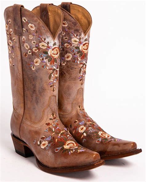 Shyanne® Womens Floral Embroidered Western Boots Brown