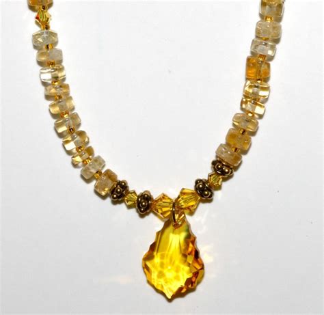 Citrine Beaded Necklace With Light Topaz Crystal Pendant And Etsy