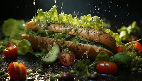 Frescura En Un Plato Comida Saludable Con Tomate Generado Por Ai Stock de ilustración