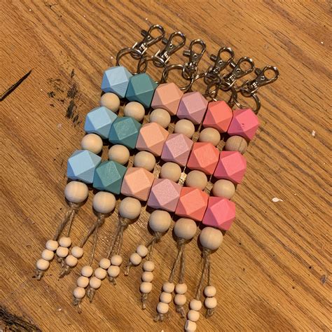 Wooden Bead Keychain Geometric Beaded Keychain Etsy Denmark