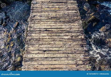 Footbridge Over Water Wooden Passage Black And White Stock Photography