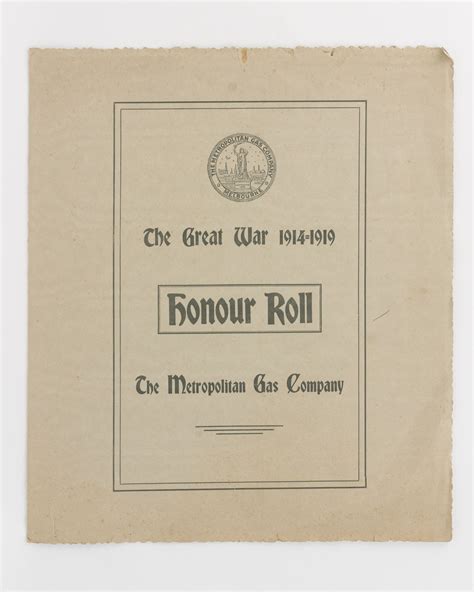 The Great War 1914 1919 Honour Roll The Metropolitan Gas Company Cover Title By