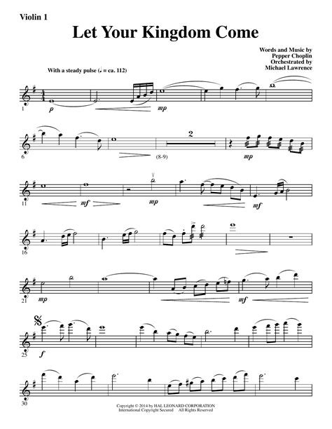 Let Your Kingdom Come Violin 1 Sheet Music Pepper Choplin Choir