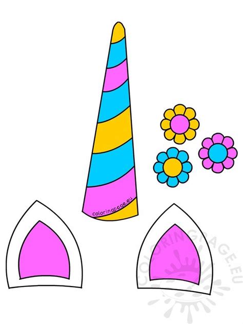unicorn horn ears  flowers printable coloring page