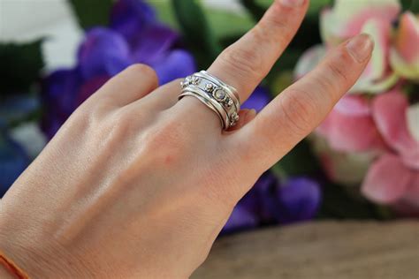 moonstone spinner ring 925 sterling silver meditation ring crystal mantra ring spinning