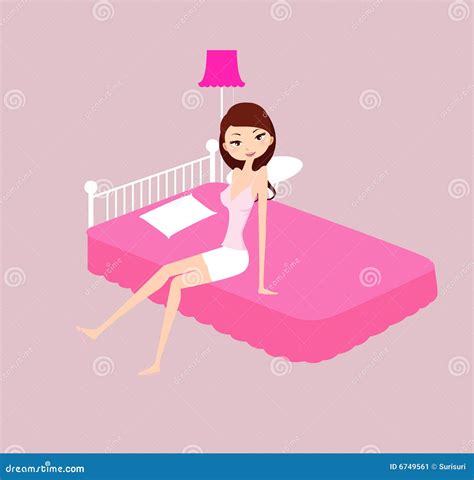 Girls Sit On A Bed Stock Image Image 6749561