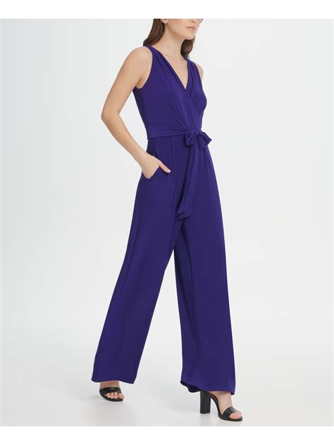 Dkny 119 Womens New 0186 Blue Belted V Neck Evening Jumpsuit 10 Bb Ebay