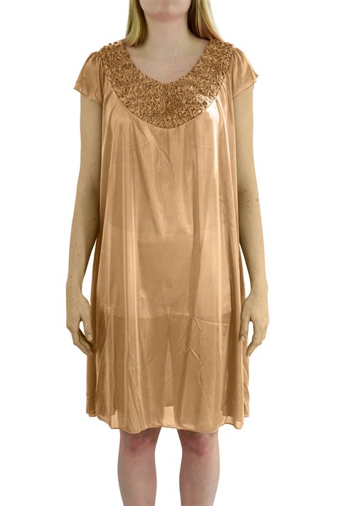Ezi Women S Cap Sleeve Satin Nightgown With Rose Chest Detail