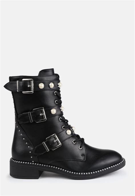 Black Studded Buckle Ankle Boots Missguided Ireland