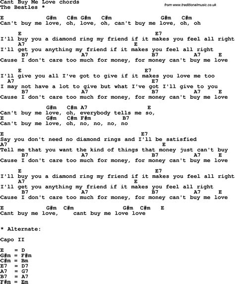 Song Lyrics With Guitar Chords For Can T Buy Me Love The Beatles
