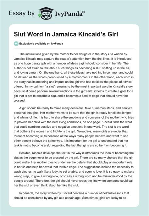 Slut Word In Jamaica Kincaid S Girl 557 Words Essay Example