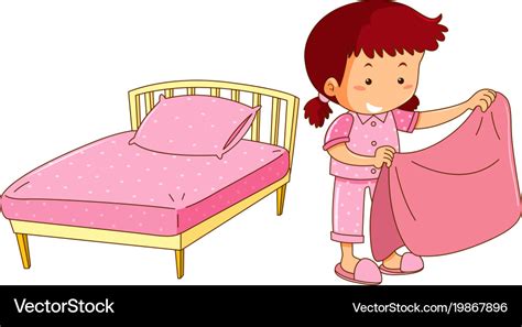 Little Girl Making Bed Royalty Free Vector Image