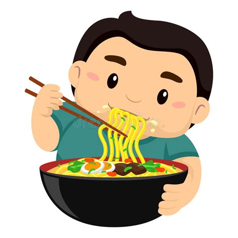 Boy Eating Noodles Using Chopstick Stock Vector Illustration Of