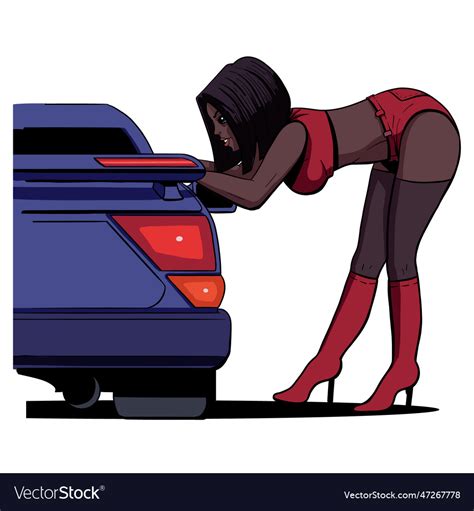Semi Realistic Cartoon Black Girl Prostitute Vector Image