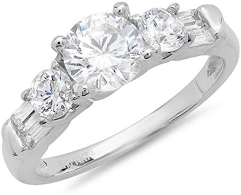 Carat Ctw Ct White Gold Round Cubic Zirconia With Round And Baguette Stone Accent