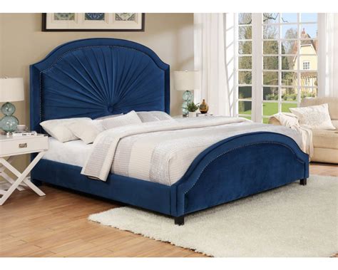 Overstock Furniture Annette Upholstered Queen Bed Navy Bedroom
